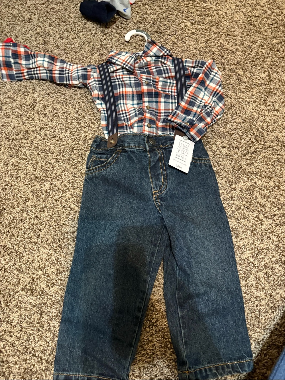 Carter's button down with Jeans and Suspenders